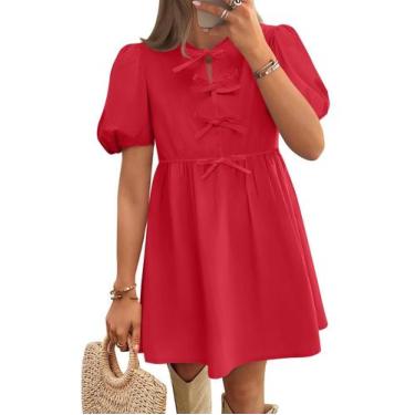Imagem de Vestido ZESICA Summer de manga curta com babado frontal vermelho