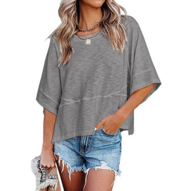 Imagem de Camiseta Sherosa de meia manga para mulheres, gola redonda, algodão ci