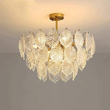 Imagem de YQSLQZZ Grandes luzes de teto suspensas de vidro de luxo, lustre de sala de estar dourado moderno, luminária pendente de iluminação decorativa de teto, base E14, para sala de jantar, ilha de cozinha