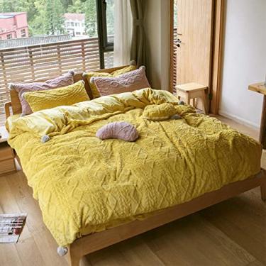 Imagem de Conjunto de capa de edredom de malha de flanela com pompom, conjunto de cama felpudo espesso, com zíper, respirável, ultramacio, para decoração refinada - rosa solteiro 150 x 200 cm (59 x 79 polegadas
