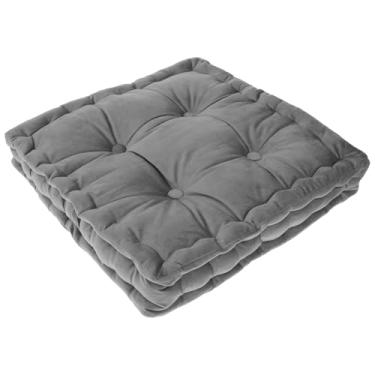 Imagem de Almofada quadrada grande de veludo cotelê macio adornado 41 x 41 cm almofada de meditação grossa para sala de estar, quarto e varanda (cinza)