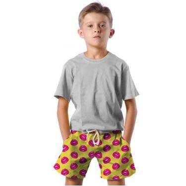 Imagem de Shorts Infantil Bermuda Calção Praia Verão Lábios Rosa Cartoon 182 - S