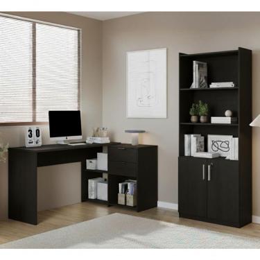 Imagem de Conjunto Para Escritorio Com Mesa Em L Nt2060 E Armário Multiuso Preto Notável Móveis