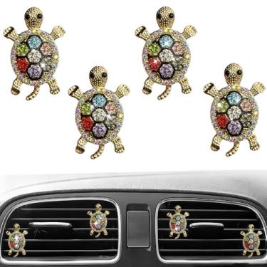 Imagem de 4 peças de cristal brilhante tartaruga tartaruga clipe de saída de ar purificadores de ar difusor encantadores fofos decoração interior auto acessórios de carro para mulheres (colorido)