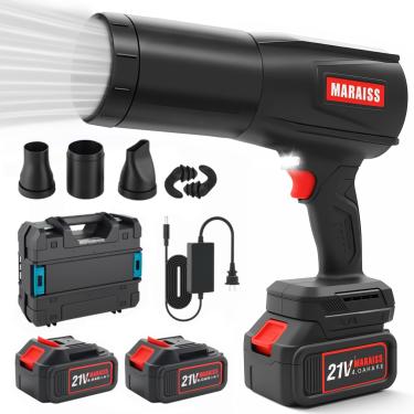 Imagem de Soprador de folhas sem fio com 2 baterias de 4,0 A 15000 mAh, motor sem escova, soprador de jato turbo de baixo decibel leve com tampões de ouvido profissionais para limpeza de pátio, água de sopro de