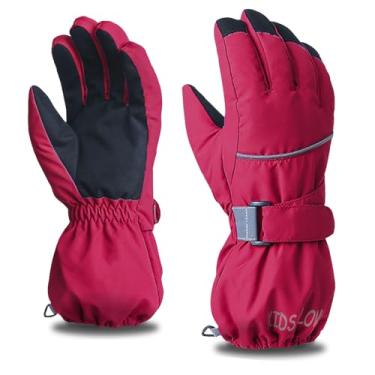 Imagem de Azarxis luvas de esqui infantis, luvas de inverno impermeáveis para clima frio, luvas térmicas de lã para neve para meninos e meninas esqui, snowboard (vermelho, G (serve para 11 a 14 anos)