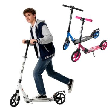 Imagem de FREEDARE Patinete para crianças e adultos a partir de 8 anos, scooter adolescente dobrável com 2 rodas grandes de 20 cm e guidão ajustável de 4 níveis, carga máxima de 99 kg, branca