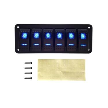 Imagem de 2, 3, 4, 5, 6 Gang, painel de interruptor basculante de barco marítimo de LED duplo para caminhão, barco, carro, interruptor de soquete, disjuntor (LED azul de 6 grupos)