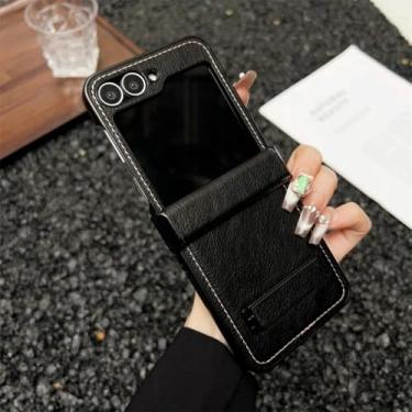 Imagem de Capa protetora de couro com dobradiça e suporte para Samsung Galaxy Z Flip6 à prova de choque (para Samsung Galaxy Z Flip6/preto)