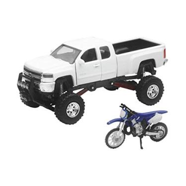 Imagem de NewRay New-Ray Toys 1:32 Conjunto De Caminhão E Moto Terra Em Escala Moderna Réplica Fundida Chevy Branco Com Yz125 Ss-54416