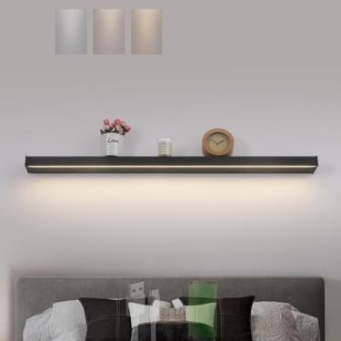 Imagem de GZZBMY LED Bateria Arandela Interior Três temperaturas Lâmpadas de parede reguláveis com interruptor de toque Iluminação de parede de alumínio moderno para sala de estar quarto escada corredor (preto
