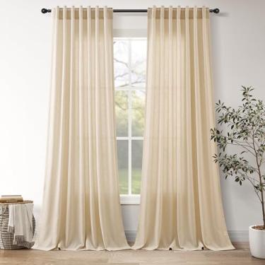 Imagem de Cortinas de linho caramelo 224 cm para sala de estar, bolso de varão, aba traseira, cortina de janela, filtragem de luz, estilo vintage, cortina moderna para casa de fazenda para sala de jantar