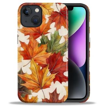 Imagem de DAIZAG Capa para iPhone 14 iPhone 13, folha de outono, folhas de outono, design de corpo inteiro, híbrido, proteção dupla TPU macio + policarbonato rígido à prova de choque resistente a arranhões capa