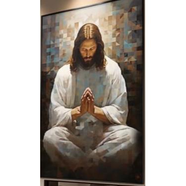 Imagem de Quadro Decorativo Jesus Orando 115x80cm Decoração De Parede Sala Quarto Casa Design Moderno Sem Moldura(20x30)