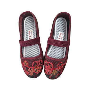 Imagem de Sandália feminina Bigfanshu de pano de dança bordada verão 2020, Vermelho, 34-38