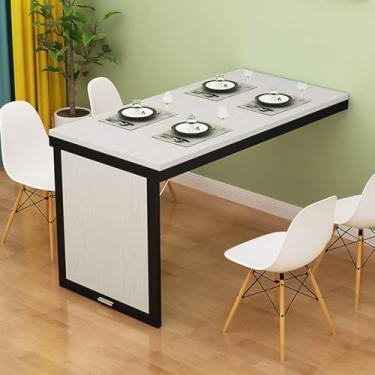 Imagem de Mesa Dobrável Mesa De Parede Mesa De Folha Dobrável De Cozinha Mesa De Jantar Flutuante Dobrável Montada Na Parede Para Pequenos Espaços Mesa De Escritório, White + Black, 80 * 60cm/31 * 24in