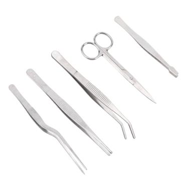 Imagem de 5pçs Pinça Planta e Tesoura, Longa Aço Inoxidável Jogo Pinça Dobra Jardim com Ponta Reta Curva Chata Múltiplo Uso Ferramentas Jardinagem para Bonsai Alimentação Réptil Uso Cozinha