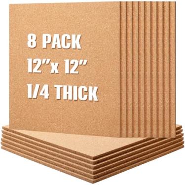 Imagem de Crtiin 8 peças de azulejos quadrados de cortiça 30,5 x 30,5 cm, 1/10.2 cm de espessura, folhas de cortiça natural com suporte autoadesivo, quadros de cortiça marrom para parede, escola, escritório