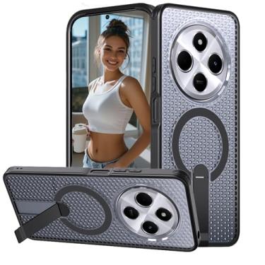 Imagem de Ysnzaq Capa de resfriamento para Xiaomi Redmi 14C/14R, dissipação de calor de favo de mel, capa protetora à prova de choque com suporte magnético invisível para Xiaomi Poco C75 FX preta