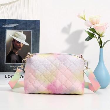 Imagem de Bolsa de ombro moderna para mulheres, mini bolsa tiracolo fofa arco-íris, carteira fofa para mulheres, bolsas carteiro acolchoadas, Rosa, amarelo, Rosa e amarelo