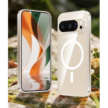 Imagem de Capa para Google Pixel 10 Pro XL/Pixel 9 Pro XL, compatível com Magsafe, [não amarela] [proteção contra quedas de nível militar] Capa magnética protetora à prova de choque para celular - transparente