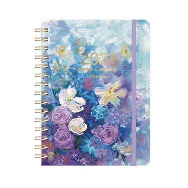 Imagem de Agenda escolar 2026, agenda semanal e mensal A5 com alça elástica, abas mensais, bolso interno, 21 x 16 cm, capa dura, agenda diária com capa estampada para professores e estudantes (azul)