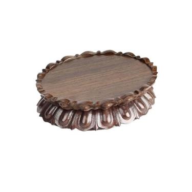 Imagem de suporte para bonsai Base de lótus oval madeira em relevo para decoração artesanato e pedestal para vaso jogos chá(Grande)