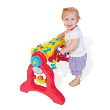 Imagem de Play Gym Centro de Atividades Musical 3 em 1 para Bebês, Vermelho e Amarelo, com Espelho e Sons, Brinquedo Educativo de Desenvolvimento Motor para 3-9 Meses