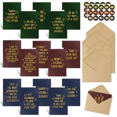 Imagem de CPicdn 30 Pack Funny Christmas Gold Foil Cards Bulk Boxed with Envelopes and Stickers, Humorous Holiday Cards Set for Gift Exchange Family Friends Teachers Classroom Office Xmas Party Supplies