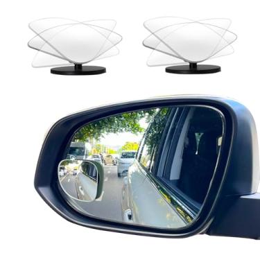 Imagem de Espelhos de ponto cego, espelho retrovisor lateral redondo HD de 5 cm convexo 360° grande angular para carros, SUV e caminhões, prata, pacote com 2 unidades em forma de ventilador)