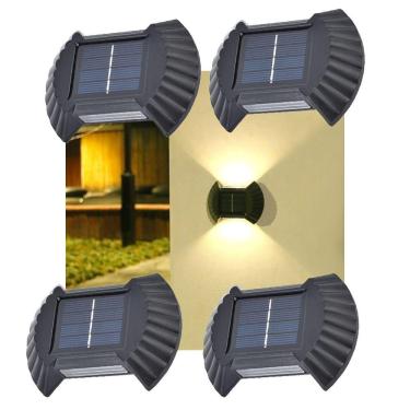 Imagem de Luminaria Solar Parede Led Arandela Spot Balizador Resistente 4 Und Enfeite Jardim Quintal