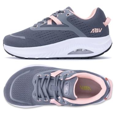 Imagem de GyeBea Sapatos femininos com bico largo, suporte de arco, tênis ortopédico para joanetes de fascite plantar, Cinza, rosa, 7.5 Wide