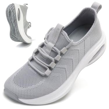 Imagem de Rollstep Tênis feminino de largura extra larga com amortecimento de ar, tênis de corrida ultraleve, academia, treino, treino, respirável, com suporte de arco, Cinza, 11 Wide