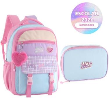 Imagem de Kit Mochila Candy Colorido Estrela Holográfico Com Chaveiro Pompom Est