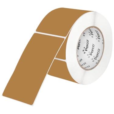 Imagem de Perco Etiquetas adesivas perfuradas Kraft Brown 7,5 x 12,7 cm — 500 adesivos/rolo — Superfície natural, semelhante a papelão com adesivo permanente para etiquetagem de produtos, embalagem, artesanato