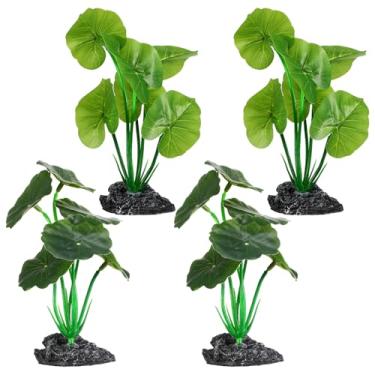 Imagem de Ovveroche Pacote com 4 decorações de plantas para aquário de peixes, rede realista de folhas de betta, plantas de aquário de seda artificial para acessórios de plantas de terrário, peixes dourados