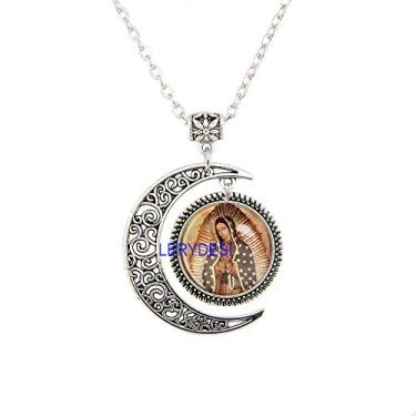 Imagem de Colar Nossa Senhora de Guadalupe Joias Virgem Maria, Colar de Arte Religiosa Católica Lua Pingente para a melhor amiga família