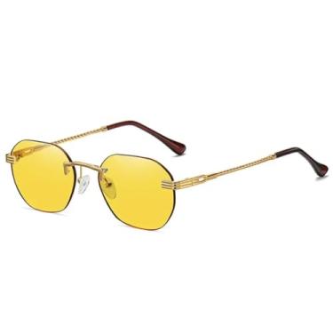 Imagem de Óculos de sol femininos sem armação, marrom, dourado, metal, sem aro, lente degradê, azul, fashion, óculos de sol para homens, UV400 (08 dourado-amarelo)