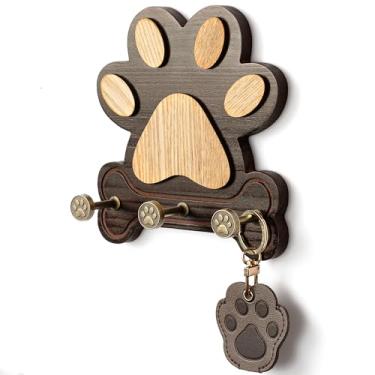 Imagem de MTERSE Suporte de coleira de madeira de pinheiro para parede – Adorável cabide de coleira de cachorro, porta-chaves, cabide de casaco e organizador de óculos de sol – Decoração de parede rústica de