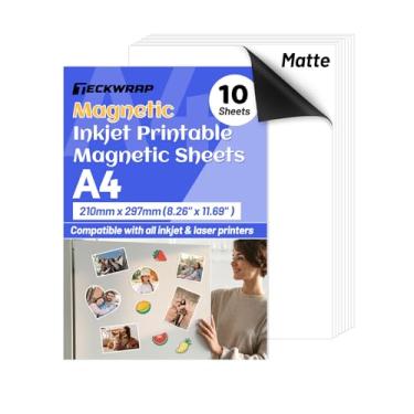 Imagem de TECKWRAP Folhas magnéticas imprimíveis para impressora a jato de tinta - 21 cm x 29,7 cm Tamanho A4 10 folhas/pacote - Papel magnético fosco imprimível para artesanato faça você mesmo, fácil de cortar