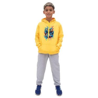 Imagem de Conjunto Moletom Com Capuz Infantil Menino Estampado e Calça Basica Lisa Confortavel