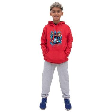 Imagem de Conjunto Moletom Com Capuz Infantil Menino Estampado e Calça Basica Lisa Confortavel