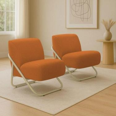 Imagem de Poltrona Sala Estar Industrial Champanhe Kit 2 Martina Bouclê Caramelo