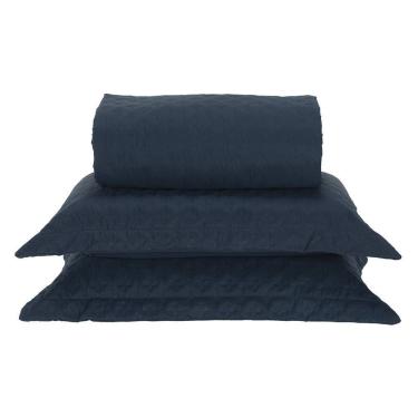 Imagem de Kit Cobre Leito Milão Queen 3 Peças 100% Poliéster - Petroleo / Branco