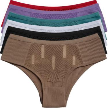 Imagem de Kit 6 Calcinha Feminina Canelada Lingerie Básica Com Renda Pala Dupla 