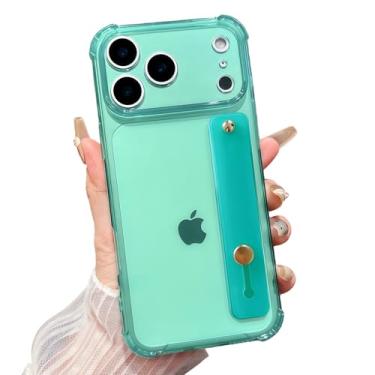 Imagem de siduater Capa com alça para iPhone 17 Pro Max de 6,9 polegadas com suporte de pulseira, capa protetora de TPU (poliuretano termoplástico) macio e transparente à prova de choque, resistente, alça
