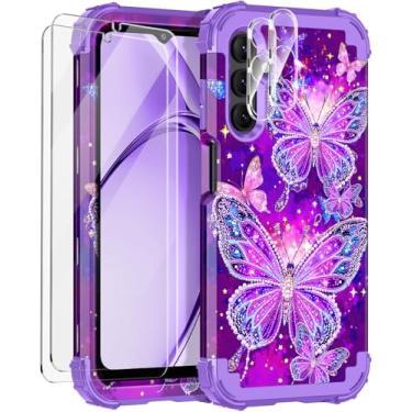 Imagem de Rancase Capa para Galaxy A15 5G, capa protetora resistente à prova de choque de três camadas com 2 películas de vidro temperado para Samsung Galaxy A15 5G 6,5 polegadas, lavanda