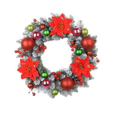 Imagem de shamjina Guirlanda de Natal, Guirlanda de Inverno, Redonda para Pendurar na Parede, Decoração de Natal para Casa de Campo, Casamento, Portão, Lareira, Exterior, Bolas Vermelhas