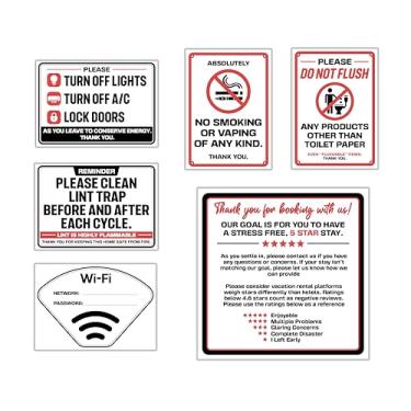 Imagem de L & O Goods 6 placas Essential Air bnb para anfitriões – senha WiFi, não fumar, não descarregar, desligar luzes e ar condicionado, deixe um comentário – Decoração de boas-vindas para hóspedes para