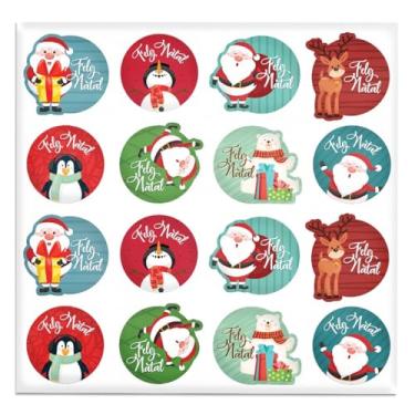 Imagem de Cartela de Adesivo Redondos Feliz Natal p/Decoração de Presentes